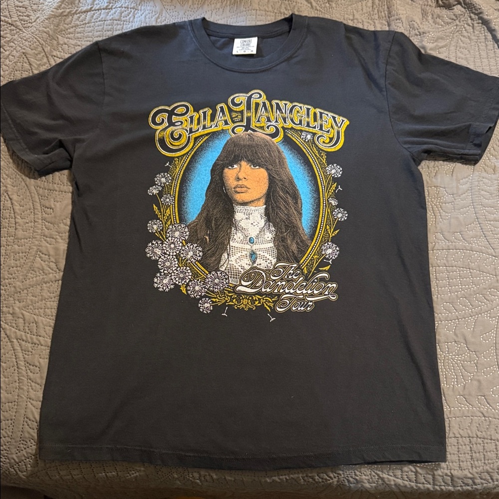 Ella Langley The Dandelion Tour Graphic Tee - Black with Yellow & Blue Print